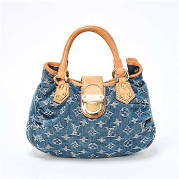 LOUIS VUITTON プリーティ モノグラムデニム ハンドバッグ M95020 ブルー ゴールド デニム