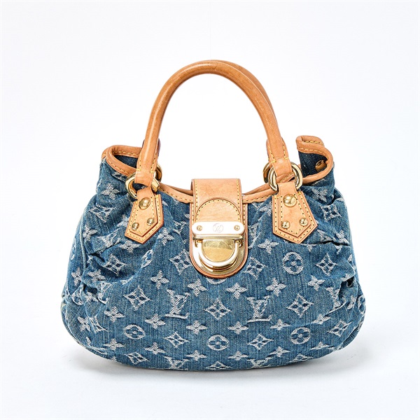 LOUIS VUITTON プリーティ モノグラムデニム ハンドバッグ M95020 ブルー ゴールド デニム
