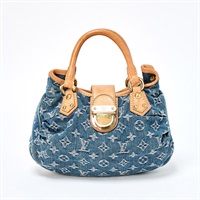 LOUIS VUITTON プリーティ モノグラムデニム ハンドバッグ M95020 ブルー ゴールド デニム