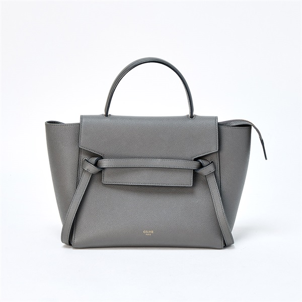 CELINE ベルトバッグ マイクロ ハンドバッグ グレー ゴールド グレインドカーフ