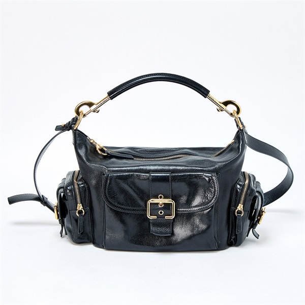Chloe カメラバッグ ハンドバッグ ブラック ゴールド シャイニーレザー