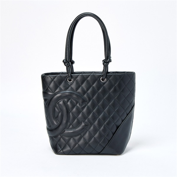 CHANEL カンボン ミディアムトート 2004年 ハンドバッグ ブラック シルバー ラムスキン