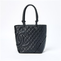 CHANEL カンボン ミディアムトート 2004年 ハンドバッグ ブラック シルバー ラムスキン