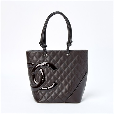 CHANEL カンボン ミディアムトート 2005年 ハンドバッグ ブラウン シルバー ラムスキン