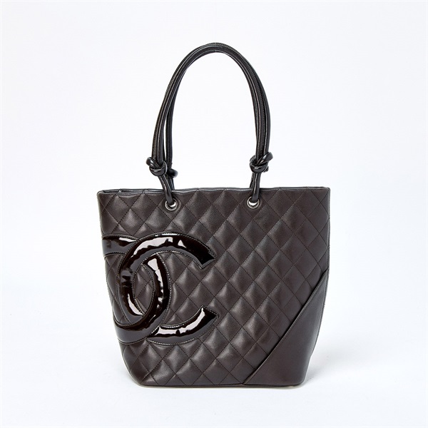 CHANEL カンボン ミディアムトート 2005年 ハンドバッグ ブラウン シルバー ラムスキン