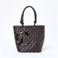 CHANEL カンボン ミディアムトート 2005年 ハンドバッグ ブラウン シルバー ラムスキン