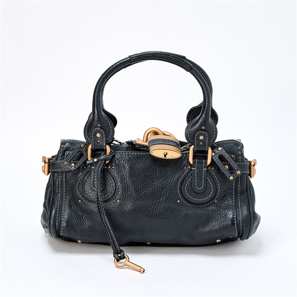 Chloe パディントン ミディアム ハンドバッグ ブラック ゴールド レザー