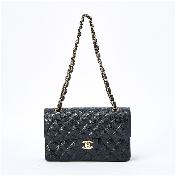CHANEL マトラッセ ダブルフラップダブルチェーン 23 2021年 ショルダーバッグ ブラック ゴールド キャビアスキン