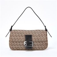 FENDI マンマバゲット ズッキーノ ショルダーバッグ ベージュ マットシルバー キャンバス