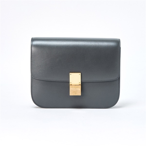 CELINE クラシックボックス ミディアム ショルダーバッグ グレー ゴールド カーフ