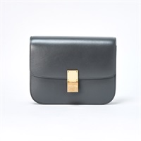 CELINE クラシックボックス ミディアム ショルダーバッグ グレー ゴールド カーフ