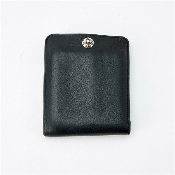 CHROME HEARTS CHクロスボール  1スナップ コンパクトウォレット ブラック シルバー レザー 925