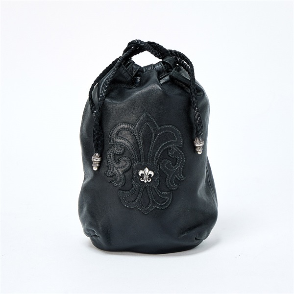 CHROME HEARTS BSフレア ドローストリング バッグ 巾着 ポーチ ブラック シルバー レザー 925