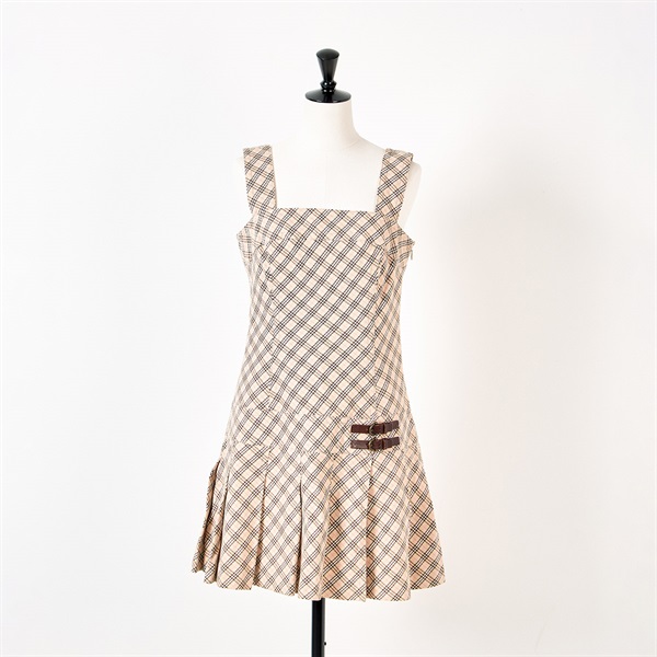 BURBERRY BLUE LABEL ジャンパードレス ワンピース 38 ベージュ ピンク コットン