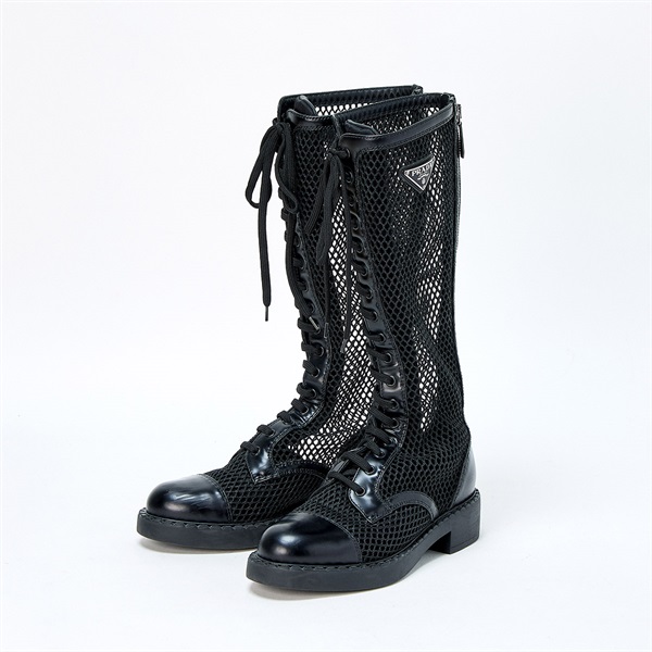 PRADA トライアングル ブーツ 37 2/1 ブラック ナイロン