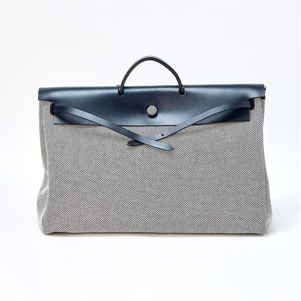 HERMES エールバッグ ジップルトゥルネ 50ジップTGM  2019年 D ハンドバッグ ブラック ホワイト シルバー トワルアッシュ