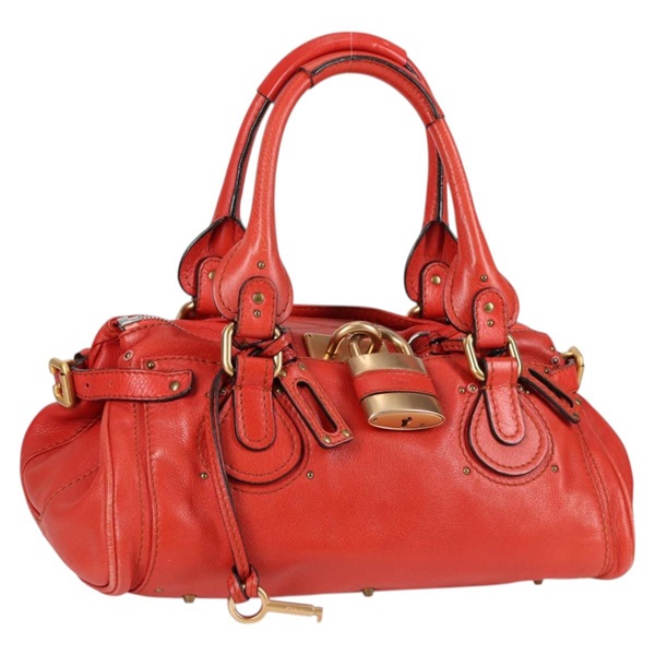 Chloe パディントンハンドバッグ レッド ゴールド レザー