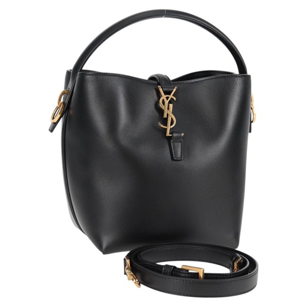 SAINT LAURENT le 37  スモール ハンドバッグ ブラック ゴールド シャイニーレザー