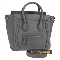 CELINE ラゲージ ナノショッパー ハンドバッグ グレー マットゴールド レザー