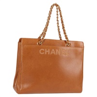 CHANEL ロゴ チェーントート 1998年 ハンドバッグ キャメル ゴールド キャビアスキン