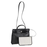HERMES エールバッグ ジップPM ハンドバッグ ブラック ホワイト シルバー トワルアッシュベルリン
