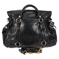 MIU MIU サイドリボン ハンドバッグ ブラック ゴールド レザー