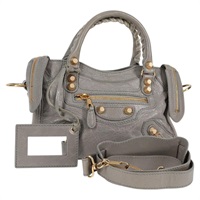 BALENCIAGA シティ ミニ ハンドバッグ グレー ゴールド ラムスキン