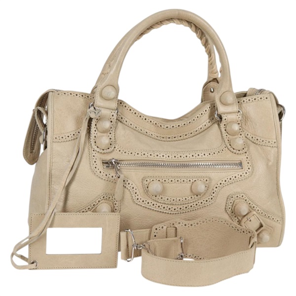 BALENCIAGA ジャイアント シティ カバード ハンドバッグ ベージュ シルバー レザー