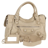 BALENCIAGA ジャイアント シティ カバード ハンドバッグ ベージュ シルバー レザー