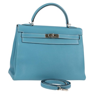 HERMES ケリー 32 2005年 □I ハンドバッグ ブルージーン シルバー トリヨンクレマンス