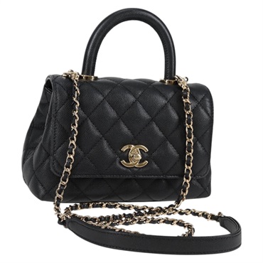 CHANEL マトラッセ ココハンドル XXS 2021年 ハンドバッグ ブラック ゴールド キャビアスキン