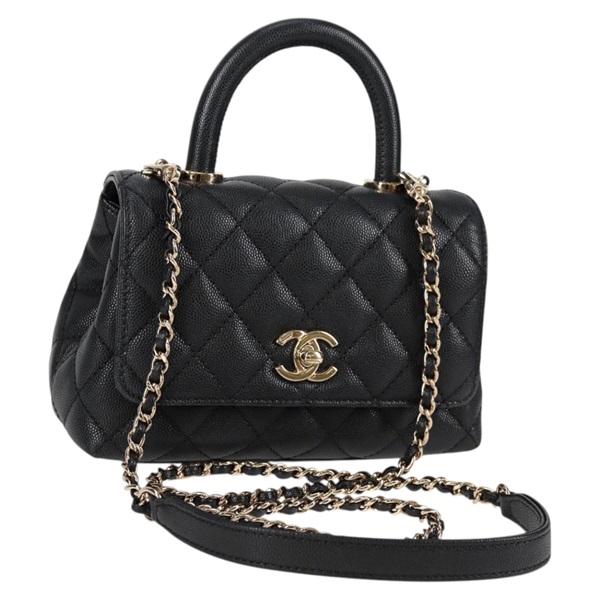 CHANEL マトラッセ ココハンドル XXS 2021年 ハンドバッグ ブラック ゴールド キャビアスキン