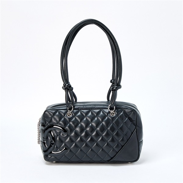 CHANEL カンボン ボストン 2006年 ショルダーバッグ ブラック シルバー ラムスキン