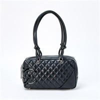 CHANEL カンボン ボストン 2006年 ショルダーバッグ ブラック シルバー ラムスキン