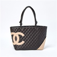 CHANEL カンボン ラージトート 2004年 ショルダーバッグ ブラウン ベージュ シルバー ラムスキン
