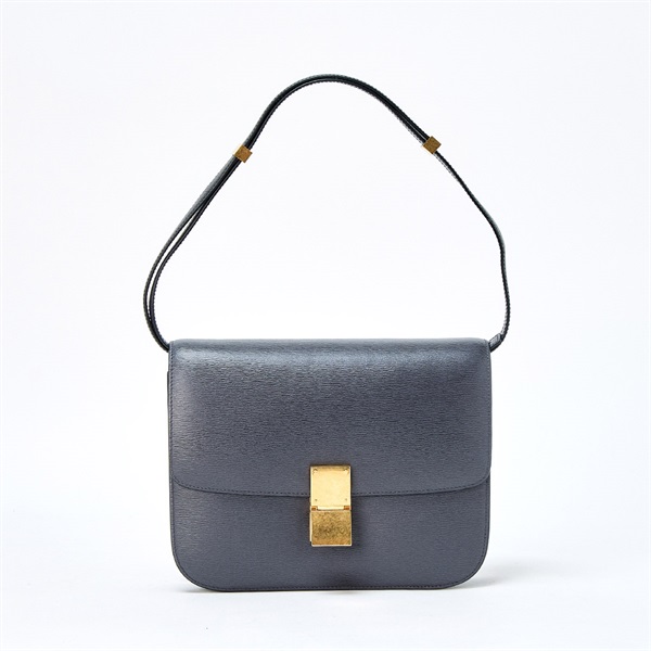 CELINE クラシックボックス ミディアム ショルダーバッグ グレー ゴールド レザー