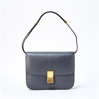 CELINE クラシックボックス ミディアム ショルダーバッグ グレー ゴールド レザー