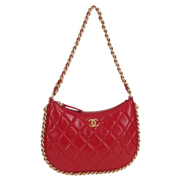 CHANEL マトラッセ ココマーク ショルダーバッグ レッド ゴールド ラムスキン