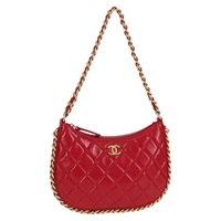 CHANEL マトラッセ ココマーク ショルダーバッグ レッド ゴールド ラムスキン
