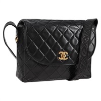 CHANEL マトラッセ ショルダーバッグ ブラック ゴールド ラムスキン