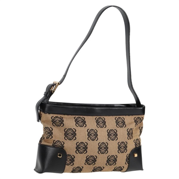 LOEWE アナグラム ショルダーバッグ ベージュ ブラック ゴールド キャンバス