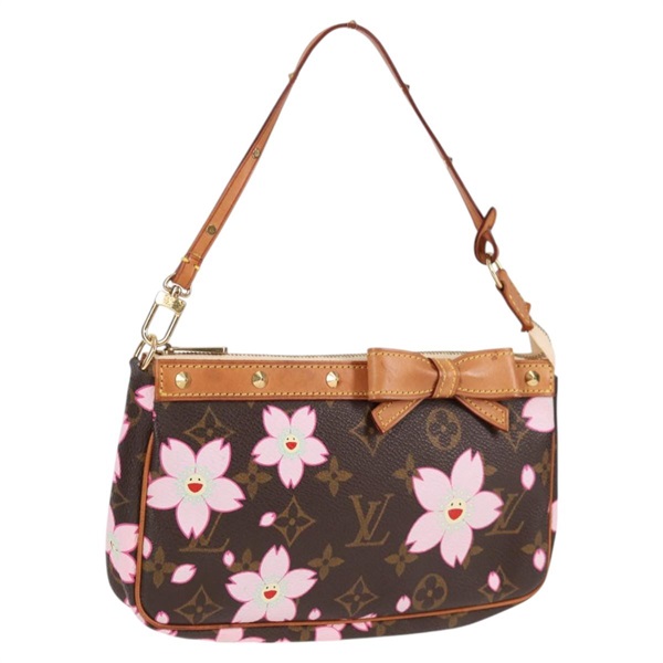 LOUIS VUITTON モノグラム チェリーブロッサム ポシェットアクセソワール ショルダーバッグ M92006  ブラウン ピンク ゴールド PVC