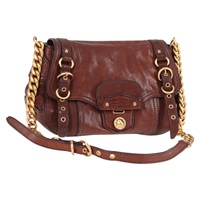 MIU MIU ロゴ サッチェル ショルダーバッグ ブラウン ゴールド レザー