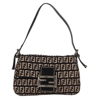 FENDI マンマバゲット ミニ ショルダーバッグ ベージュ ブラウン シルバー キャンバス