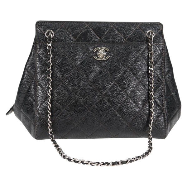 CHANEL マトラッセ 1997年 ショルダーバッグ ブラック シルバー キャビアスキン