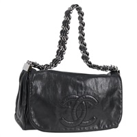 CHANEL ココマーク ワンショルダーバッグ 2008年 ショルダーバッグ ブラック シルバー ラムスキン