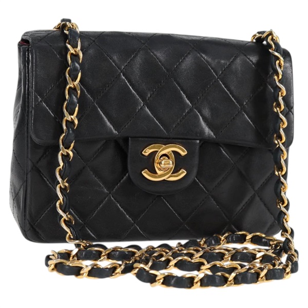 CHANEL ミニ マトラッセ 18 1985年 ショルダーバッグ ブラック ゴールド ラムスキン