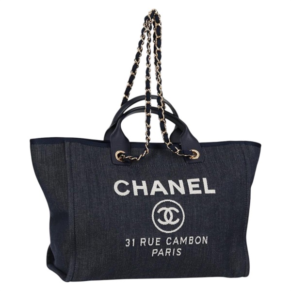CHANEL ドーヴィルGM トートバッグ 29番台 CHANEL ドーヴィル GM トートバッグ インディゴブルー ゴールド