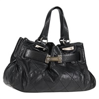 CHANEL タイムレスクラシック マトラッセ 2008年 トートバッグ ブラック シルバー ラムスキン
