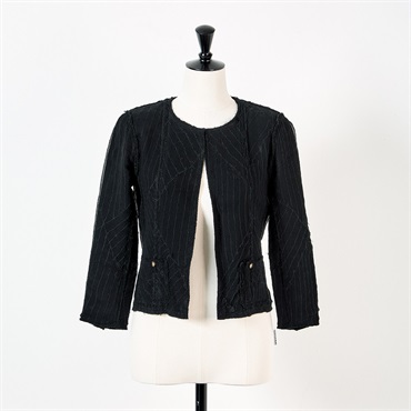 CHANEL ノーカラージャケット 34 ブラック シルク ナイロン
